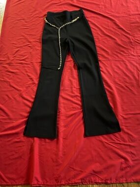 Alice Blue Black Flare Pants with Chain Accent